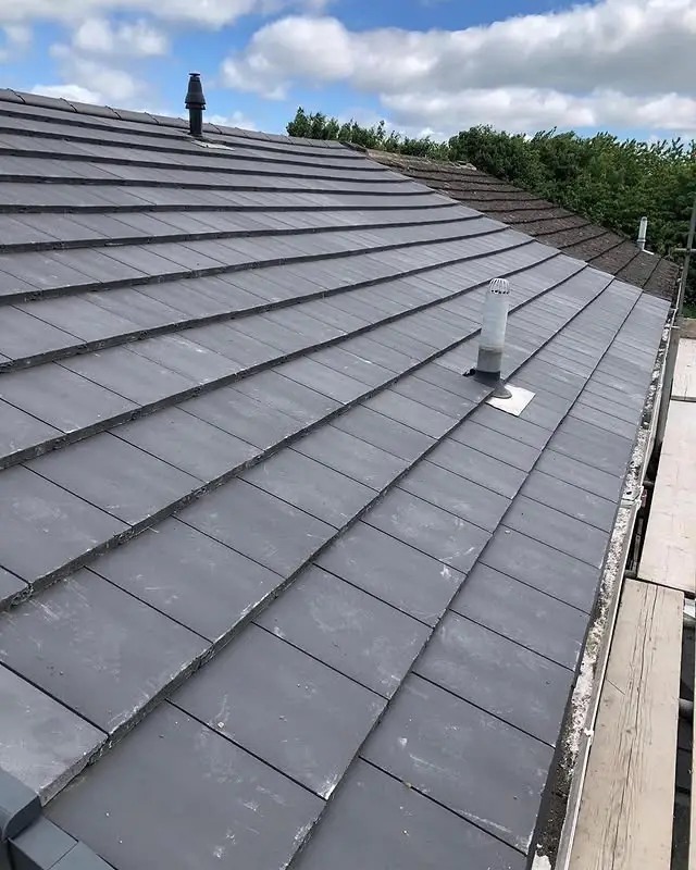 Close-up of durable pitched roof tiling